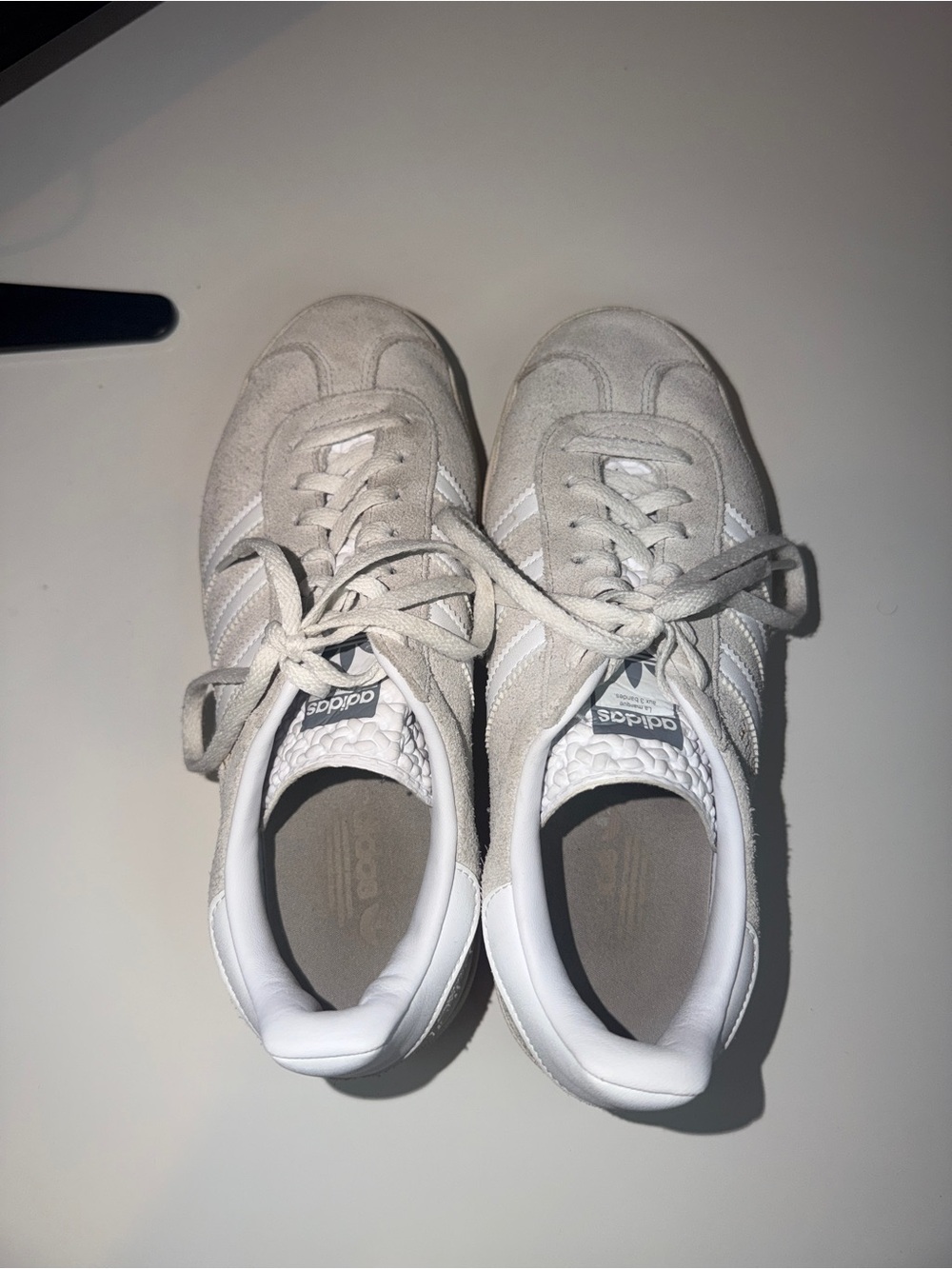 adidas Gazelle Bold Platform Sneakers - White/Light Gray Suede - Picture 7 of 14
